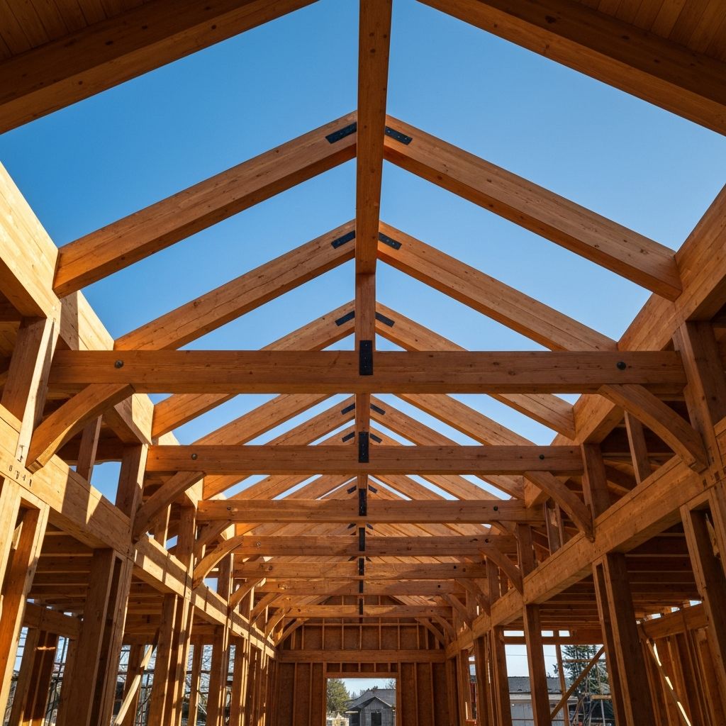 Timber roof trusses during construction — Cocis Construction Group